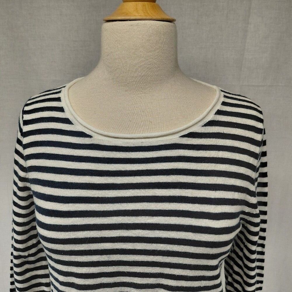 J.Crew white/navy stripe tie front LS cotton sweater with rolled hems Size M - Picture 4 of 8